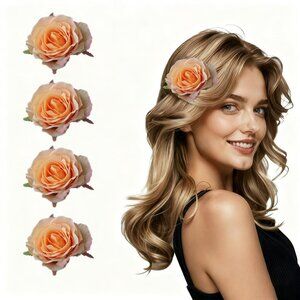 4-Piece Fabric Rose Hair Clip Set, Brooch Headpieces for Wedding Party
